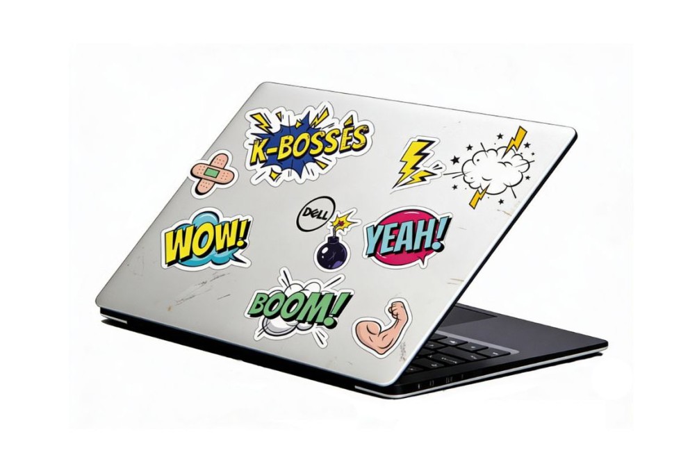 ordinateurs reconditionné de la gamme k-bossés des Ateliers du Bocage - planche de stickers personnalisée